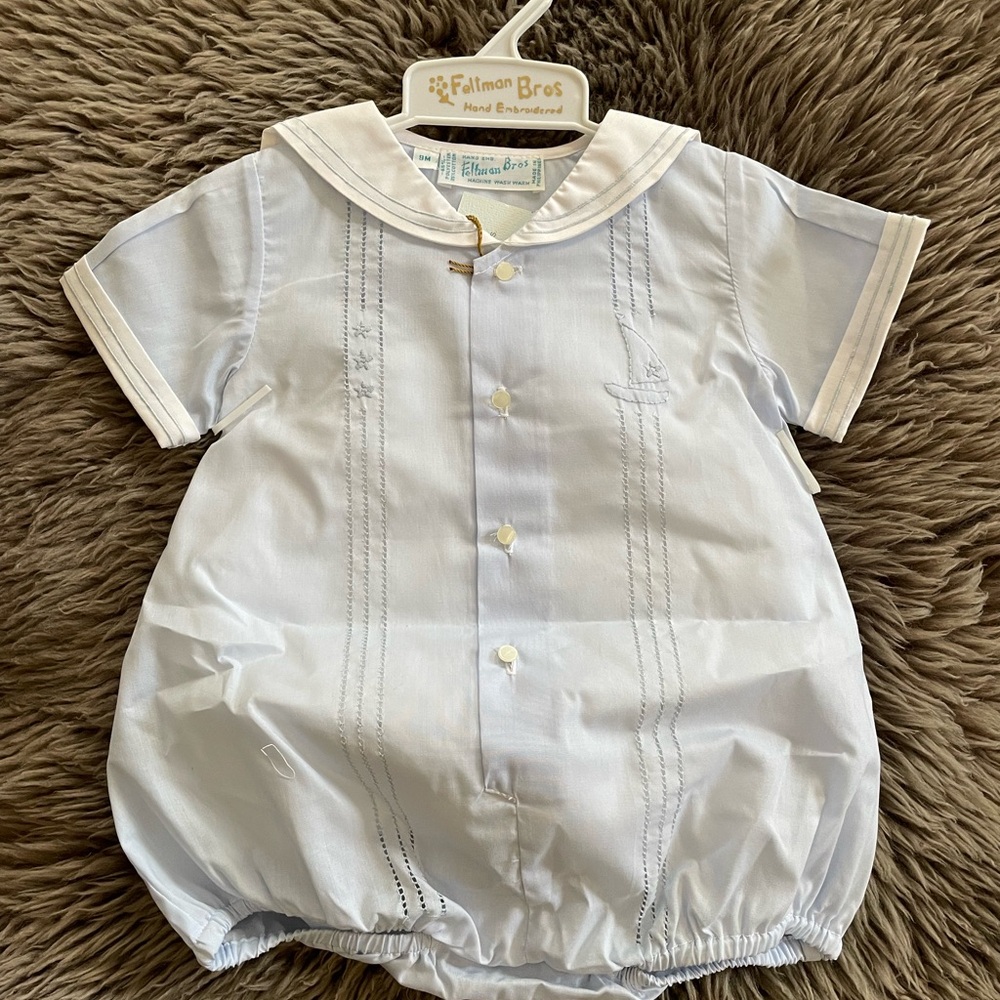Feltman Brothers Baby Blue Romper with Sailor Collar